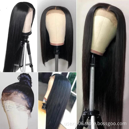 China Natural Color Long Swiss Lace Straight Hair Wig For Black Women 100% Raw Indian Human Hair Lace Front Wig